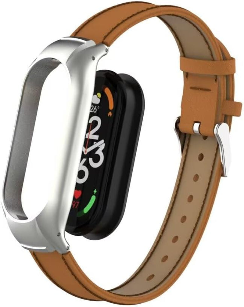 Compatible with Xiaomi Mi Band 7 Strap,Leather Replacement Band Wristband Accessories with Metal Frame for Xiaomi Mi Band 7 Smart Bracelet