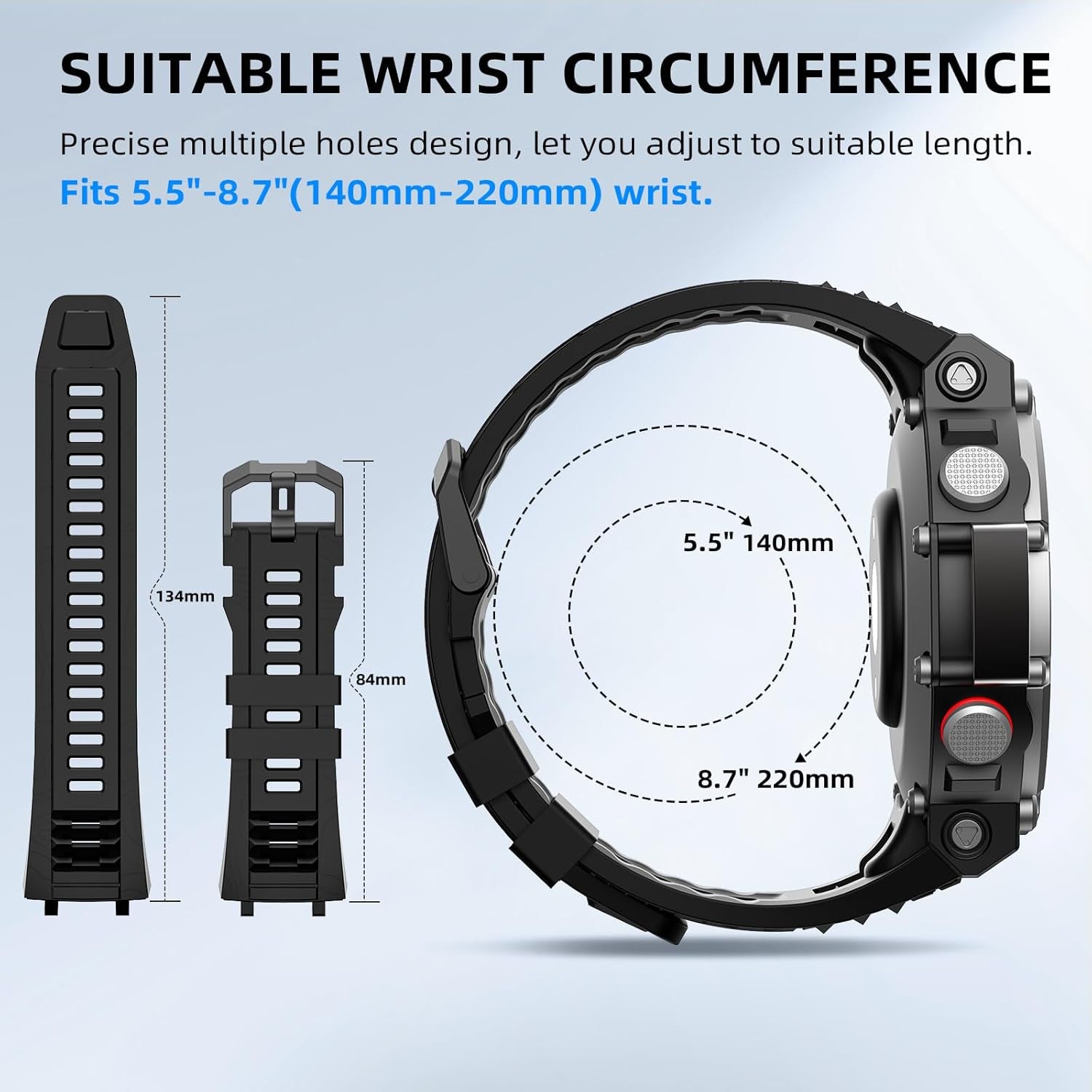 Sports Band Compatible with T-Rex 3 Smartwatch, Soft Silicone Adjustable Watch Band, Skin-Friendly Strap for T-Rex 3 with 1 Install Tool